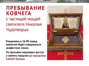 Пребывание ковчега с частицей мощей святителя Николая в Духосошественском соборе продлено до Дня Святой Троицы